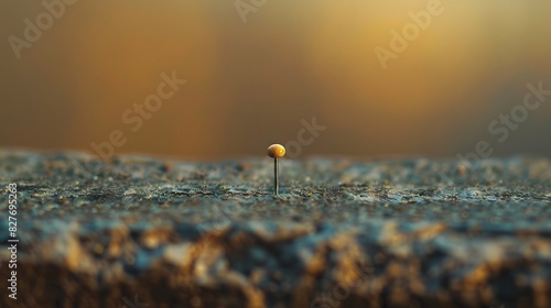 Needle and thread for mending a tear in a red summer leaf photo