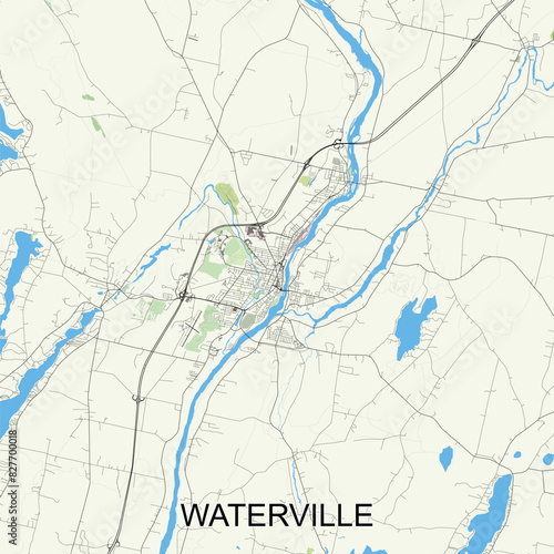 Waterville, Maine, USA map poster art