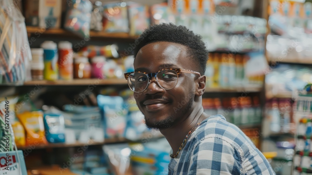 black african american male cashier working in art supply store small business financial crisis concept black african american male cashier working in art supply store small business financial crisis concept