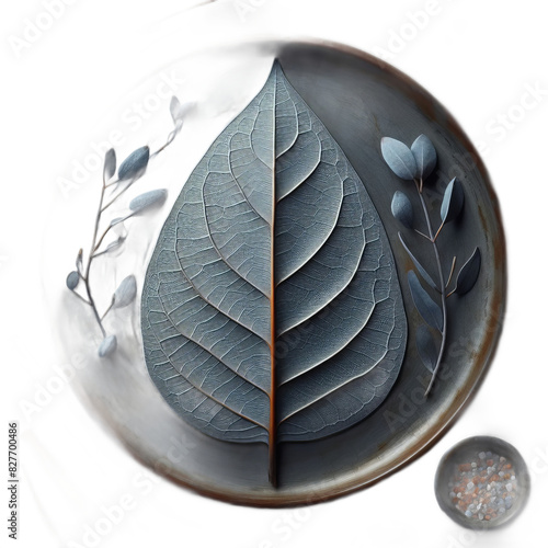 ai-generated item, rare, odd, high, a lanceolate eucalyptus leaf with a silvery blue hue and a distinct aroma, typical of the australian  photo