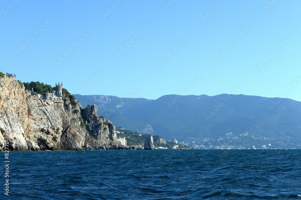 :Castle Swallow's Nest on a rock at Black Sea, Crimea. It is a symbol and tourist attraction of Crimea :Castle Swallow's Nest on a rock at Black Sea, Crimea. It is a symbol and tourist attraction of Crimea
