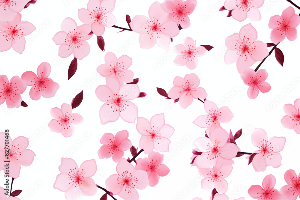 pink Sakura (Cherry Blossom) flower seamless pattern in japanese style on white background