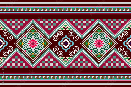Tribal hmong pattern red traditional textiles abstract ethnic geometric pattern. Designs for background or wallpaper, carpets, batik, vector illustration