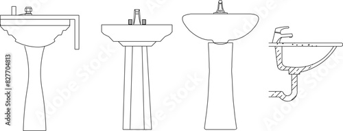Vector illustration sketch design drawing of monoblock bathroom accessories sink for hand washing