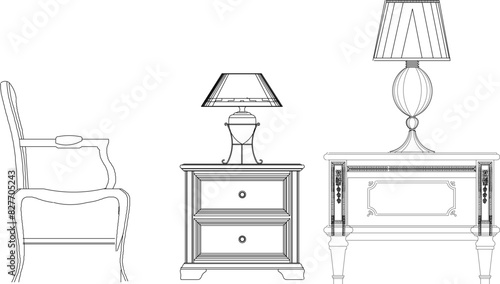 Sketch vector illustration design drawing of old antique classic vintage European model living room chair