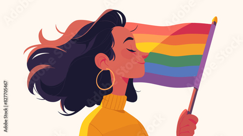 A character in a simple flat design style, confidently waving a rainbow flag, representing LGBTQ+ pride. The character stands against a white background, exuding positivity and inclusion. 