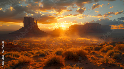 sunset over the mountains, Monument Valley