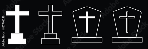 Tombstone line icon set. rip headstone vector icon. death grave tone icon. gravestone line icon suitable for apps. tombstone vector set.