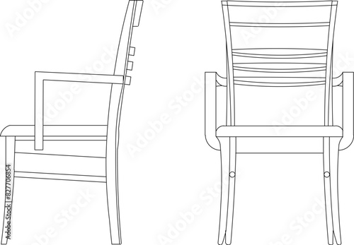 Sketch illustration vector design drawing of old antique classic vintage European model dining room chairs