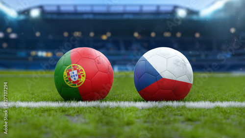 Slovakia vs England Soccer Match Soccer Balls on Grass Field