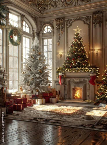 Wallpaper Mural Cozy Christmas Tree by Fireplace Torontodigital.ca