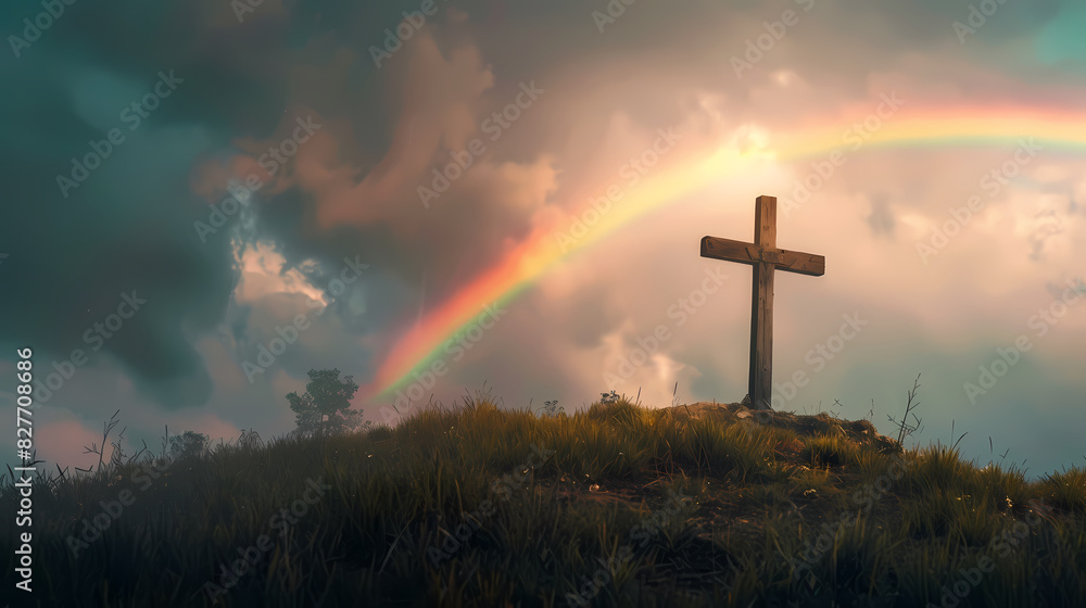 Cross and rainbow in the sky Cross and rainbow in the sky