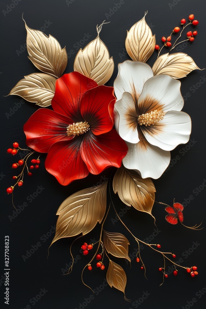 Obraz premium Floral Painting on Black Background