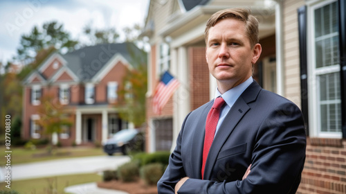 Wallpaper Mural A man dressed in a suit and tie is standing in front of a residential house Torontodigital.ca