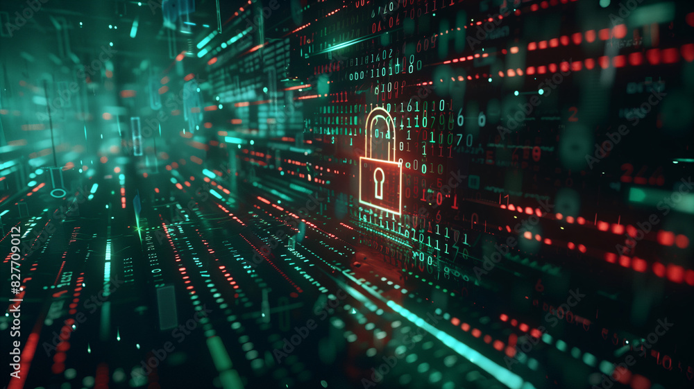 Digital lock and binary code representing data security and protection Digital lock and binary code representing data security and protection