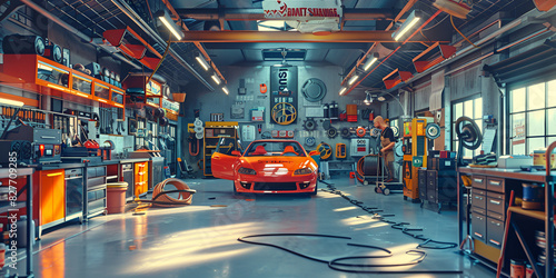 Comprehensive Vehicle Maintenance and Repair Garage, Modern Automobile Garage with Professional Tools and Equipment. © Rabia