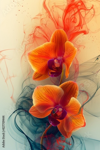Two Orange Orchids in a White Vase