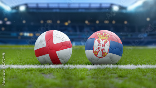 England vs Serbia Soccer Match Soccer Balls on Grass Field