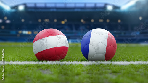 Austria vs France Soccer Match Soccer Balls on Grass Field