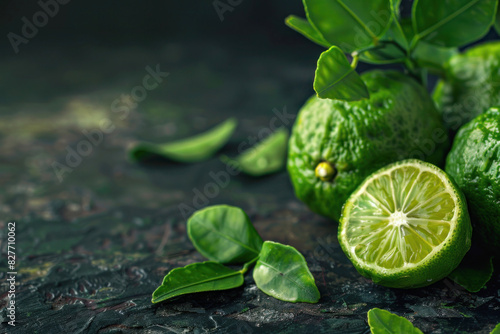 Fresh Bergamot Fruit on Rustic Table with Dark Moody Background