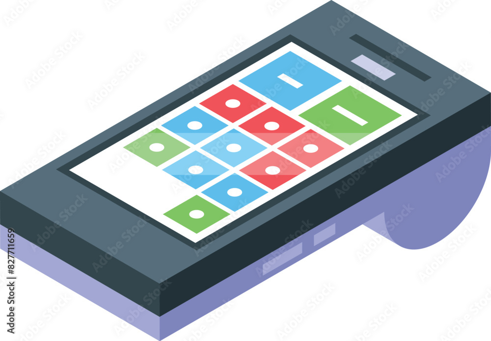 Modern isometric smartphone illustration with colorful icons on white background Modern isometric smartphone illustration with colorful icons on white background