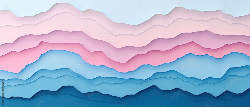 Abstract layered paper art in pastel shades of blue and pink, creating a tranquil and serene scenic background. Abstract layered paper art in pastel shades of blue and pink, creating a tranquil and serene scenic background.