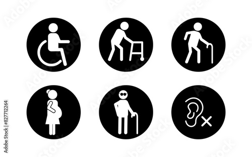 Disabled people and pregnant woman flat icon. 