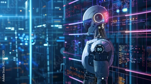 futuristic artificial intelligence ai technology concept robotic business assistant machine learning algorithms digital illustration