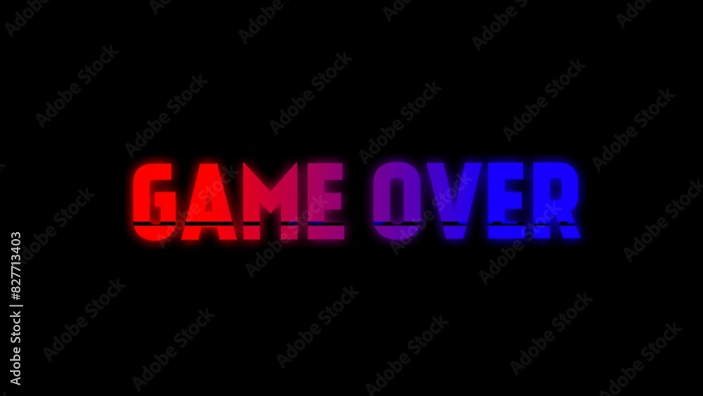 GAME OVER animation red and blue color with glitch effect. 4k GAME OVER animation red and blue color with glitch effect. 4k