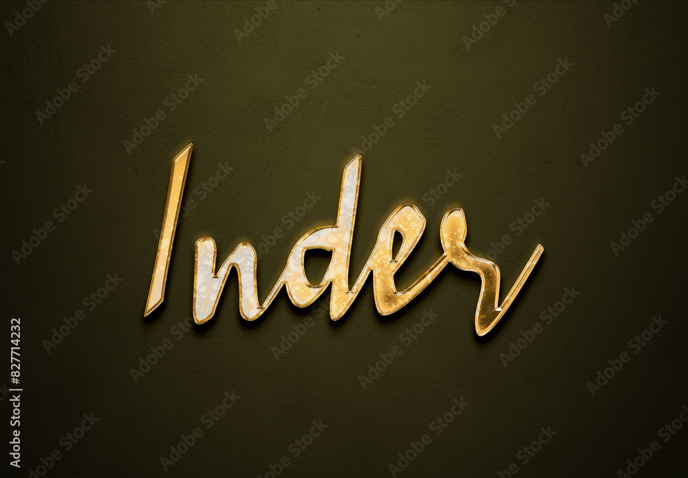 Old gold text effect of Hindi name Inder with 3D glossy style Mockup. Old gold text effect of Hindi name Inder with 3D glossy style Mockup.