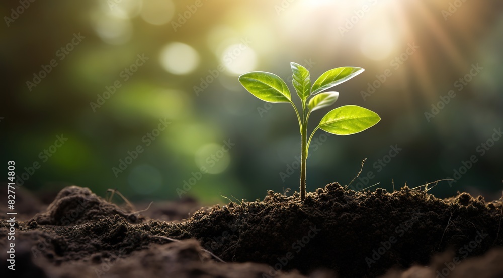 The sprout of the young tree grows on rich soil, with a green background and sunlight shining in spring.
The sprout of the young tree grows on rich soil, with a green background and sunlight shining in spring.