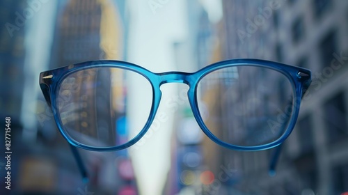 The blue glasses in city photo