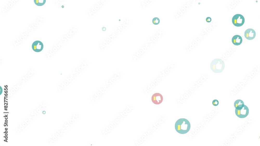 Blue thumbs up and red thumbs down icons floating on white background. Concepts of likes and dislikes in SNS, reflecting influencer popularity and reputation. 4K motion graphics Blue thumbs up and red thumbs down icons floating on white background. Concepts of likes and dislikes in SNS, reflecting influencer popularity and reputation. 4K motion graphics