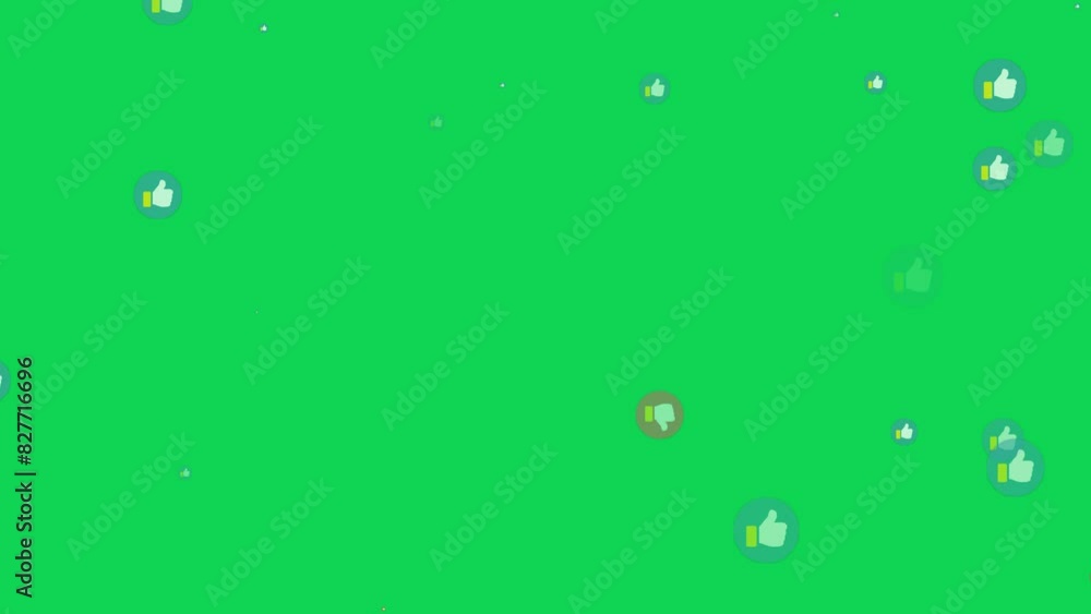Blue thumbs up and red thumbs down icons floating on green screen chroma key. Concepts of likes and dislikes in SNS, reflecting influencer popularity and reputation. 4K motion graphics Blue thumbs up and red thumbs down icons floating on green screen chroma key. Concepts of likes and dislikes in SNS, reflecting influencer popularity and reputation. 4K motion graphics