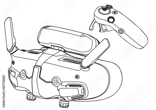 Drone VTOL FPV Line Stroke. Drone Vector Isolated. White Background. NEW 001
