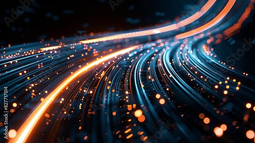 highspeed data transmission glowing optical cables in dark abstract background