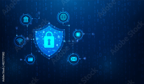 data security privacy and protection on blue dark background. padlock and Keyhole digital safety. network protection. vector illustration fantastic hi-tech design.Artwork