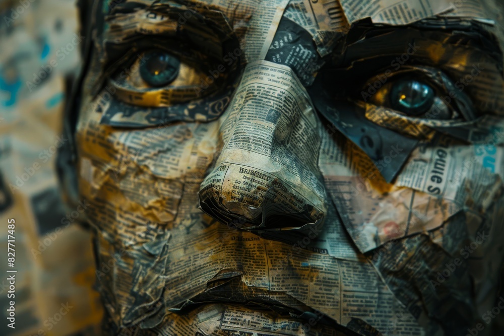 Abstract art of a human face made from various materials, representing creativity and artistic innovation Abstract art of a human face made from various materials, representing creativity and artistic innovation