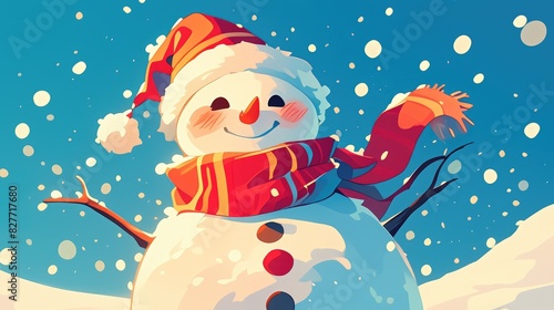 Experience the charm of winter with a whimsical snowman depicted in a vibrant hand drawn doodle illustration perfect for adding a festive touch to your Christmas or New Year s greetings