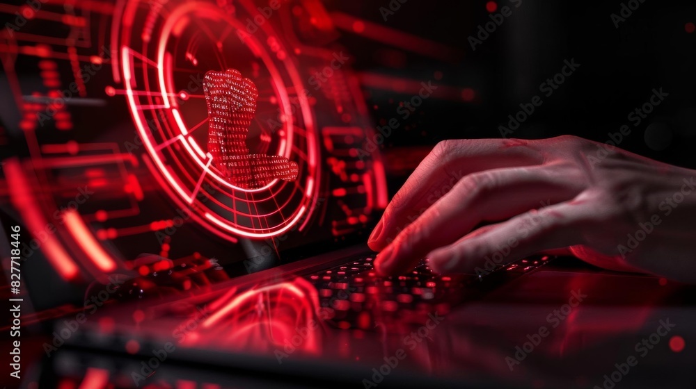 The red-lit room of a computer hacker at work. The red-lit room of a computer hacker at work.
