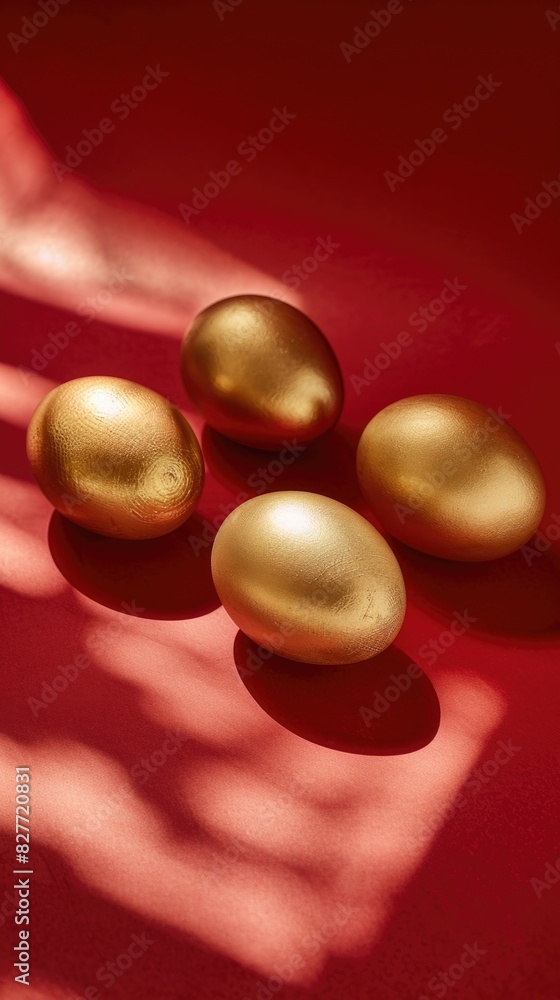 Golden Eggs on Red Velvet - Wealth, Luxury, and Prosperity Concept Golden Eggs on Red Velvet - Wealth, Luxury, and Prosperity Concept