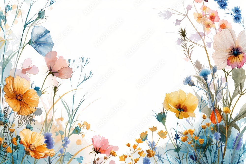 A Painting of Flowers and Butterflies on a White Background A Painting of Flowers and Butterflies on a White Background