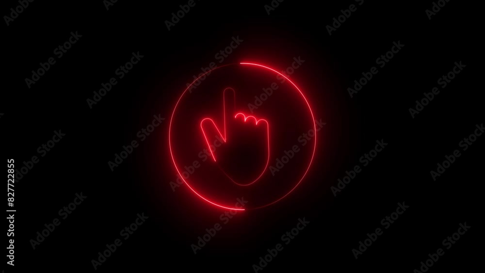 Hand Paper neon sign appear in center and disappear after some time. Animated blue neon symbol on black background. Hand Paper neon sign appear in center and disappear after some time. Animated blue neon symbol on black background.