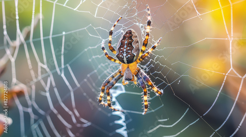 Master Weaver: Close-Up of Spider Crafting its Web. Generative AI