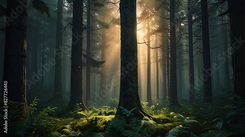 forest with tall tress and a path leading through the middle