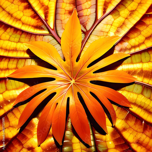 Autumn Bright Fire Leaf With Backlit Leaf Veins Background