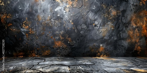 Old Cement Surface with Charcoal Texture Background: A Grungy Black Wall. Concept Cement Texture, Charcoal Background, Grungy Wall photo