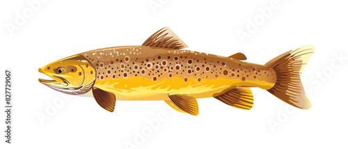 Illustration of a brown trout fish with detailed scales and fins isolated on a white background. Ideal for educational and design purposes.