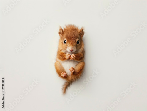 Baby red squirrel sitting isolated on a white background