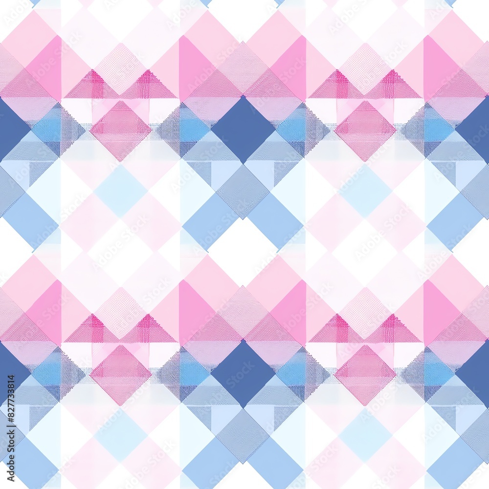 The image is a geometric pattern. It has a light blue background with pink and blue triangles. The image is a geometric pattern. It has a light blue background with pink and blue triangles.